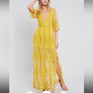 Honey Punch Yellow Lace Maxi Dress